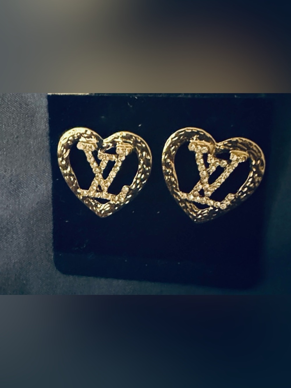 NEW! LV Fashion Jewelry Gold Heart Logo Crystal Stud Earrings